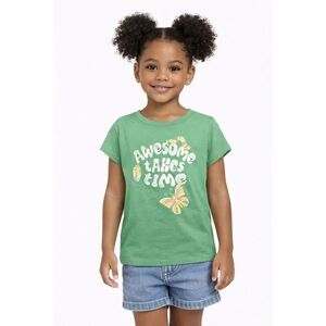 Cat & Jack Girls Green Butterfly Graphic Tee XS 4/5 Awesome Takes Time